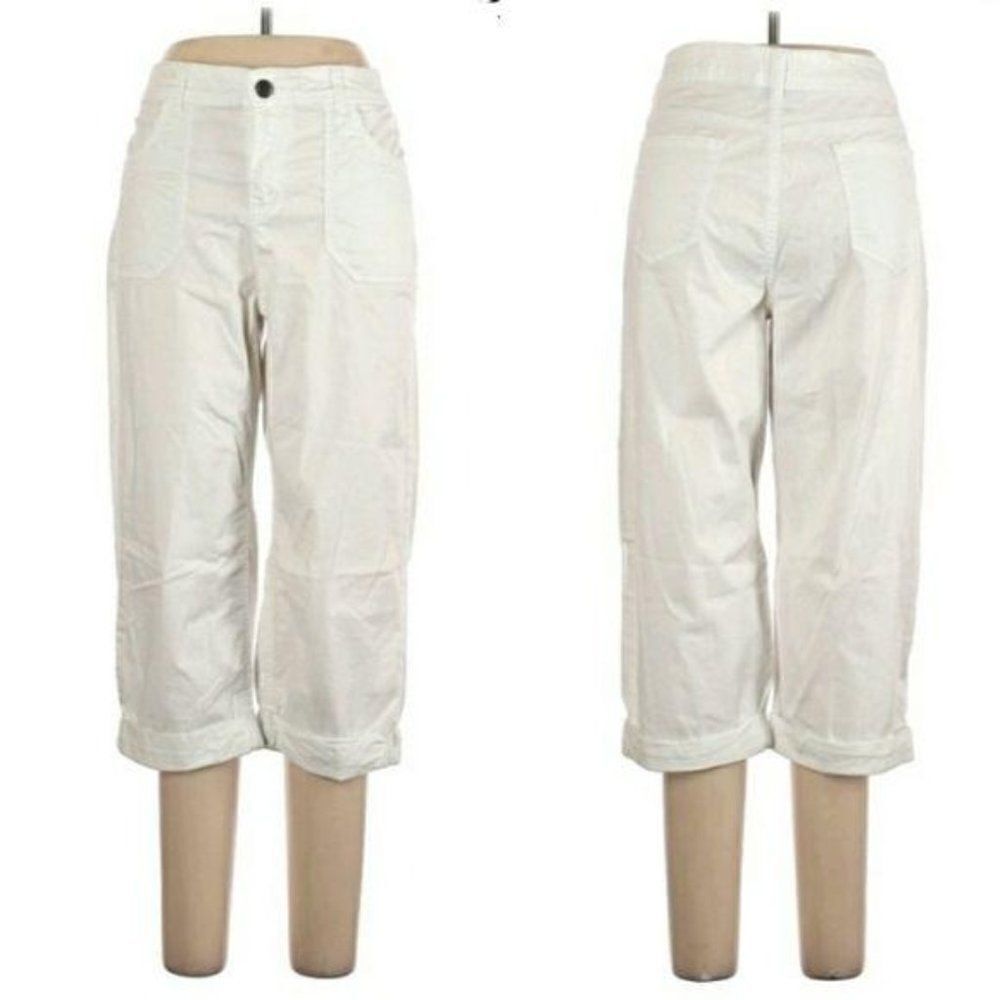 Style & Co Cotton Casual High Waisted  Rolled Cuff Capris Pants White‎ Sz 14